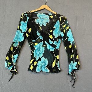 Silk Vintage  Floral  Lace Beaded Whimsigoth Sleeve Top